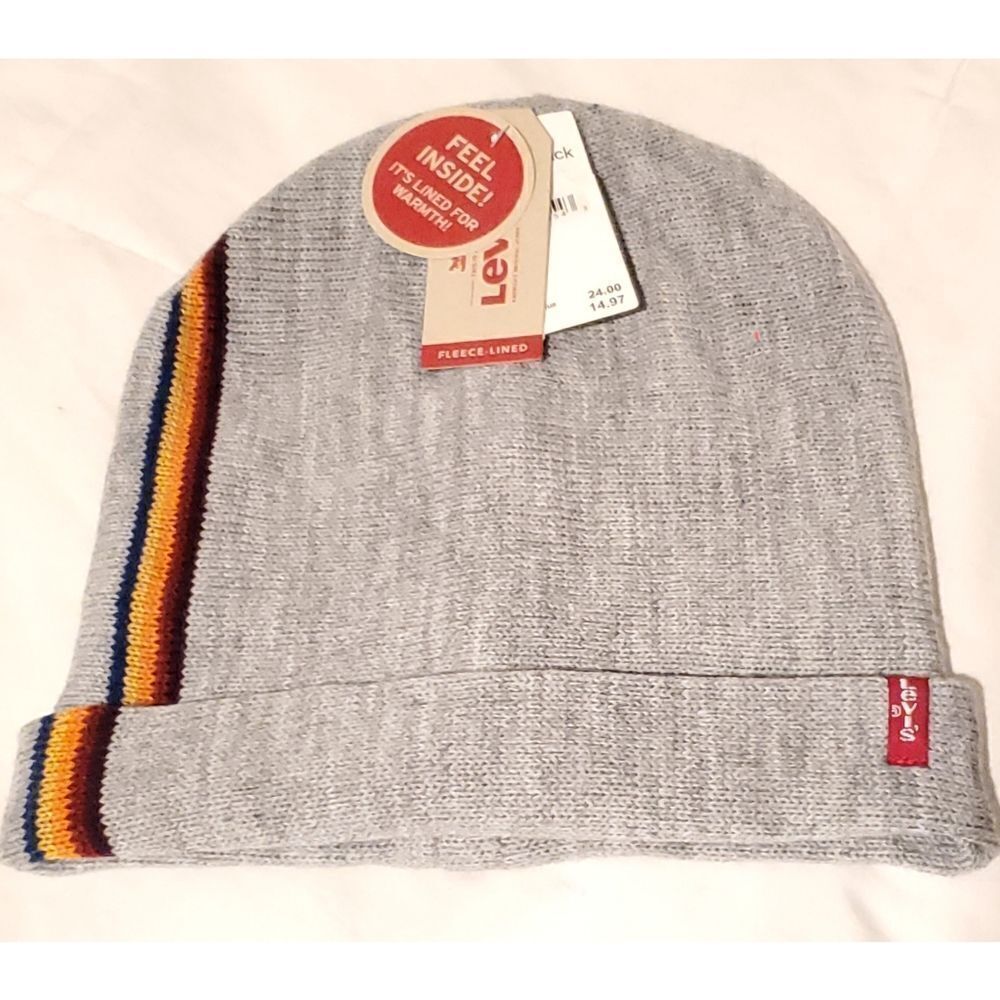 Levi's Gray Retro Striped beanie hat NEW 390